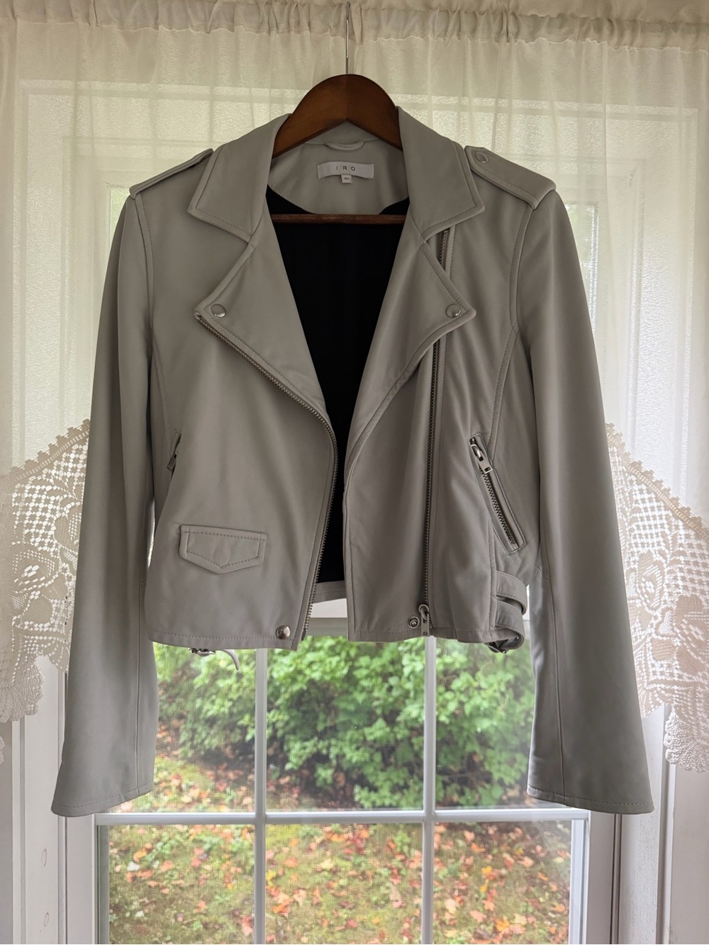 IRO Light Gray Leather Biker Jacket